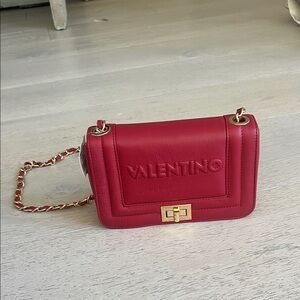 Valentino by Mario Valentino Beatriz Embossed Leather Shoulder Bag in red